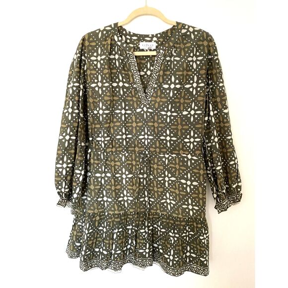 Velvet by Graham & Spencer Katarina Hunter Green Printed Boho Dress Pockets S - Picture 2 of 13